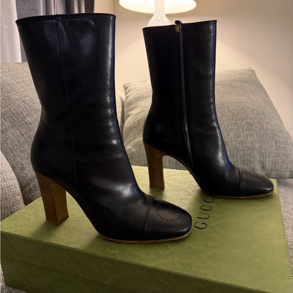 Gucci Black Heeled Leather Boots